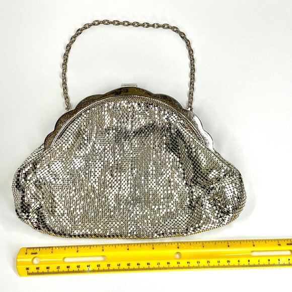 Large size Whiting Davis Silver Mesh Evening Bag Bejeweled MCM Disco Purse vtg - Picture 4 of 11